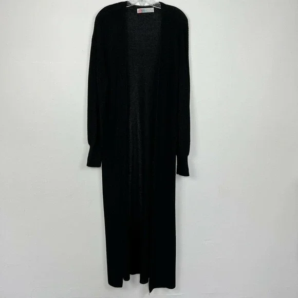 Free People Beach Long Duster Cardigan Small Black Knit Open Front Boho - Picture 2 of 12